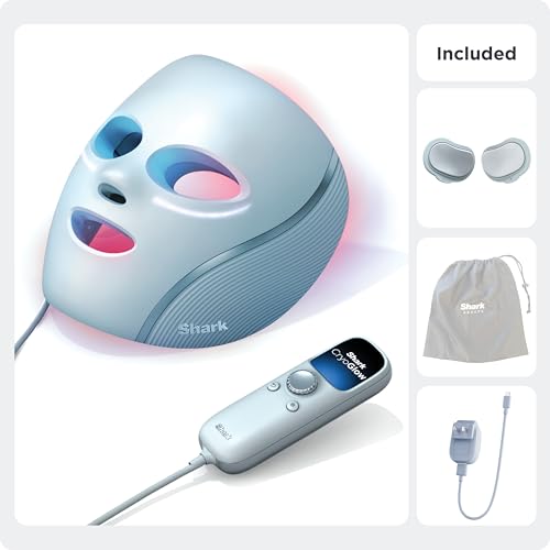 Shark CryoGlow LED Face Mask (FSA/HSA Eligible*) with Under-Eye Cooling, Anti-Ageing & Blemish Repair, Red & Blue LED, Infrared Light Therapy, USB-C, Remote Control, Storage Bag, Blue Frost, FW312