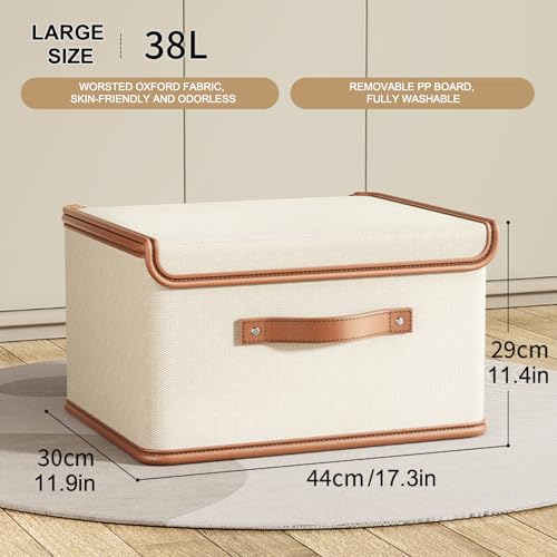 Oxford Fabric Storage Bins with Attached Lid - Large Clothes Organizer (44x30x29cm), Breathable Collapsible Closet Bins for Clothing, Seasonal & Dorm Organization, Beige - size: 1PCS