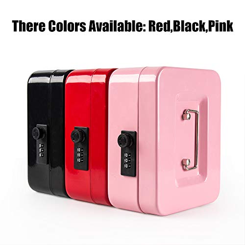 KYODOLED Medium Cash Box with Combination Lock Safe Metal Money Box with Money Tray for Security Lock Box 7.87x 6.30x 3.54Inch Pink Medium - color: Pink, size: Medium