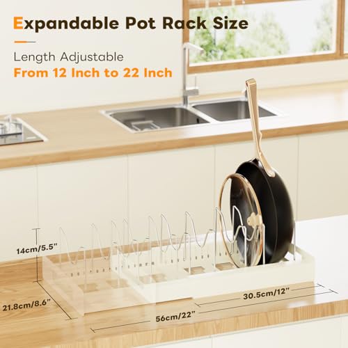 Dayacoco Pots and Pans Organizer Under Cabinet with 10 Adjustable Compartments - Pot Lid Holder, Expandable Pan Organizer for Cabinet, Pot Rack for Kitchen Cabinet, Frying Rack, Lid, Cookware,1 Pcs