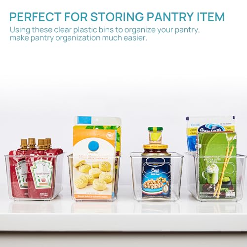 Vtopmart Clear Plastic Storage Bins, 6 PCS Pantry Organizer Bins with Handle for Refrigerator, Fridge, Cabinet, Kitchen, Countertops, Cupboard, Freezer Organization and Storage, Small - size: S(9.4”L x 5.3”W x 4.3”H)