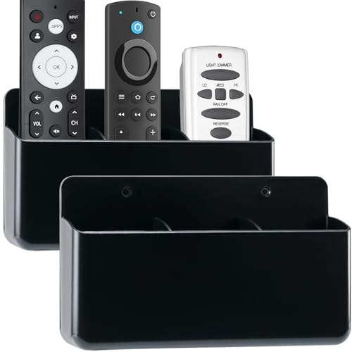 Adjustable Remote Control Wall Mount, 3 Slot TV Remote Holder & Self Adhesive Controller Holder, Black (2 Packs) - color: Black&2pcs