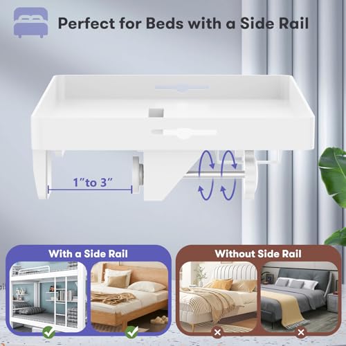 Bedside Shelf for Top Bunk Bed, Bedroom Dorm Room Essential Nightstand for College Student, White Bunk Bed Tray Table with 50LBS Capacity, BedShelf with Cup Holder (Material & Clamping Screw Updated) - color: White (Updated Version)
