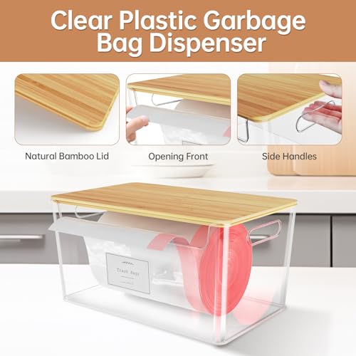 COAZEX 2 Pack Trash Bag Holder Under Sink Stackable, Plastic Garbage Dispenser with Lid, Trash Bag Storage Dispenser Roll Holder for Kitchen, Pantry, Laundry Room Organization - color: A-Clear