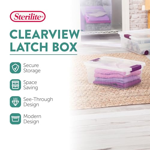 Sterilite 12-Pack ClearView Latch Box, Stackable Organizer Bins with Lids, 15 Quart - Clear Plastic Organization Containers for Closet, Bedroom, Shelving Units and Home or Office Storage - size: 12 Pack, style: 15 Quart