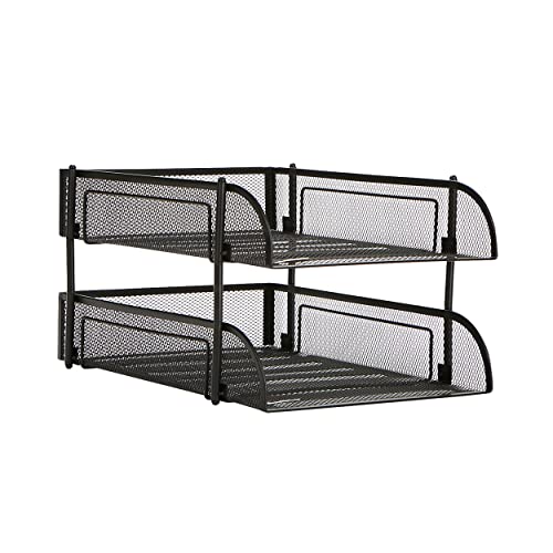 Mind Reader Stackable Paper Tray, Desktop Organizer, File Storage, Office, Metal Mesh, 2 Pcs, Black - color: Black