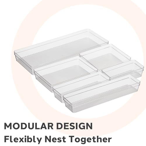 Oggi Clear Drawer Organizer - 6.25" X 15.75" - Ideal for Organizing Kitchen Drawers, Office, Desk, Silverware, Kitchen Utensils, Cosmetics and Bathrooms - size: 6" by 15"