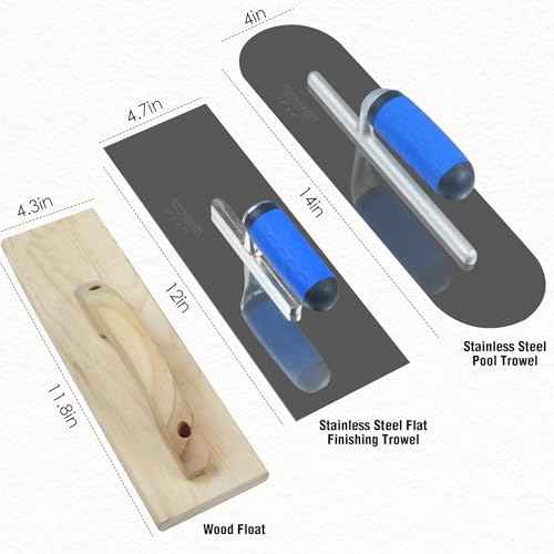 10PCS Concrete Trowel Set, Masonry Hand Tool Set Includes Large Flat Finishing and Pool Trowel, Wood Float, Concrete Edger and Groover, Margin Gauging, Wire Twister, Gloves & Carry Bag