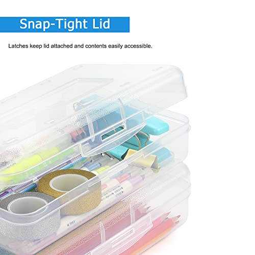 Tamaki 1 Pack Plastic Pencil Box Large Capacity Pencil Boxes Clear Boxes with Snap-tight Lid Stackable Design and Stylish Office Supplies Storage Organizer Box, Clear - color: White