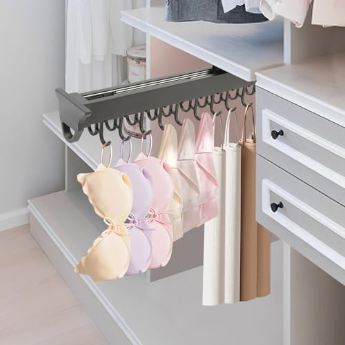 Pull Out Broom Holder Wall Mount, 20-Hook Slide Rail Organizer with Damping System, 66lb Heavy Duty Brooms and Mops Pull Out Storage Rack for Brooms/Mops/Clothes, Laundry Room & Kitchen, Black