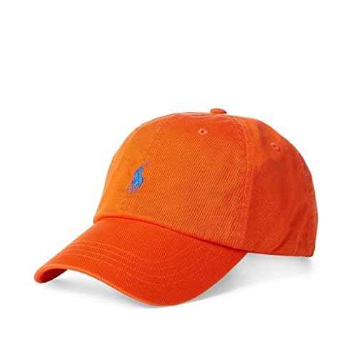 POLO RALPH LAUREN Baseball Cap One Size with Adjustable Strap at Back (One Size, Orange/Blue Pony)
