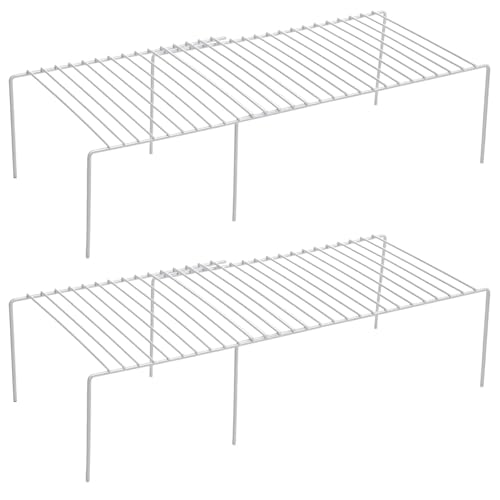 Kitchen Cabinet Expandable Shelf Organizers Set of 2, Adjustable Metal Wire Pantry Storage Shelves Rustproof Cupboard Spice Shelf Rack for Cupboard Countertop Pantry Drawer Utensils