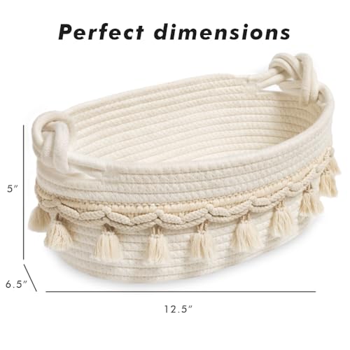 CSC - Toilet Paper Basket, Bathroom organizer, woven rope basket, Tank Top Small Baskets, tank topper, White
