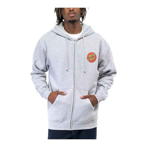 SANTA CRUZ Classic Dot Zip Hooded Heavyweight Sweatshirt Grey Hthr Lg Mens