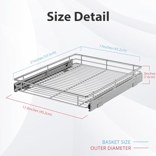 ZOINLIY Pull Out Cabinet Organizer, Versatile Slide Out Kitchen Organizers and Storage,Heavy Duty Drawer Cupboard Storage Basket, Smooth Sliding, Chrome Finish,17.8" W x 21" D - size: 17.8”W x 21”D (Outside Dimensions)