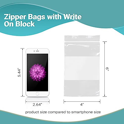 APQ Pack of 1000 Zipper Bags with Write-On Block 4 x 6. Heavy Duty Pills Bags 4x6. Thickness 4 mil. White Block Bags for Packing and Storing. Ideal for Industrial, Food Service, Health Needs - size: 4" x 6" / 1000 Pack