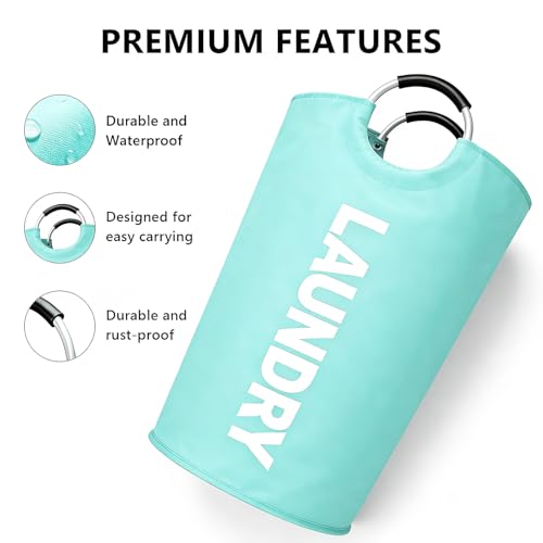 A large 90 liter laundry basket that can be folded for easy carrying. Suitable for bathrooms, laundry rooms, and travel (Blue) - color: Blue