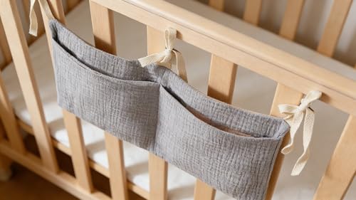 Bedside hanging bag for storing baby milk bottles and blankets - Baby diaper folding bed organizer bag - Gray - color: grey