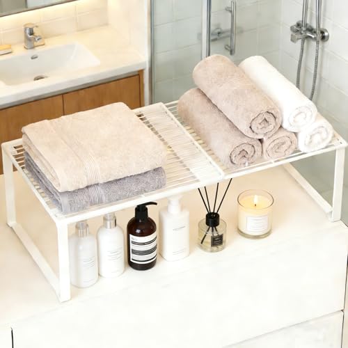 Expandable Closet Shelf Organizer, Wire Rack Closet Organizer，Stackable Storage Rack for Kitchen/Pantry/Bathroom/Shoe Cabinet，Space Saving Design（1 Pack）