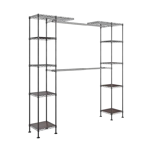 Seville Classics Closet Garment Organizer with Metal Hanging Rod Wardrobe Storage System, w/ Steel Shelves for Clothes, Shirts, Jackets, Coats, Blankets, Shoes, Satin Bronze, Expandable Rack - color: Satin Bronze