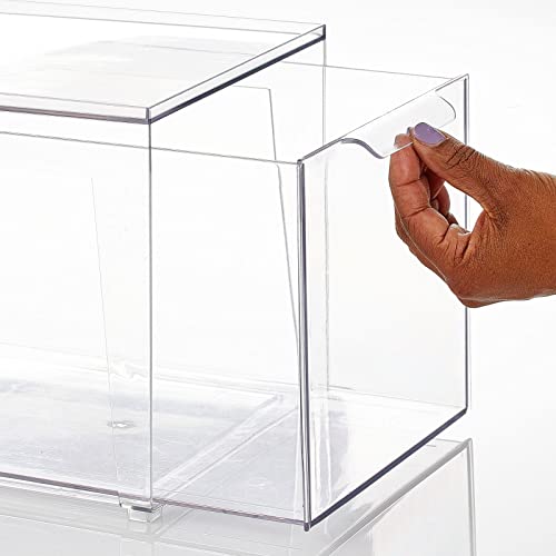 mDesign Plastic Stackable Bathroom Storage with Pull Out Bin Organizer Drawer for Cabinet, Vanity, Shelf, Cupboard, Cabinet, or Closet Organization - Lumiere Collection - 4 Pack - Clear - size: 8 x 12 x 8 (Pack of 4)