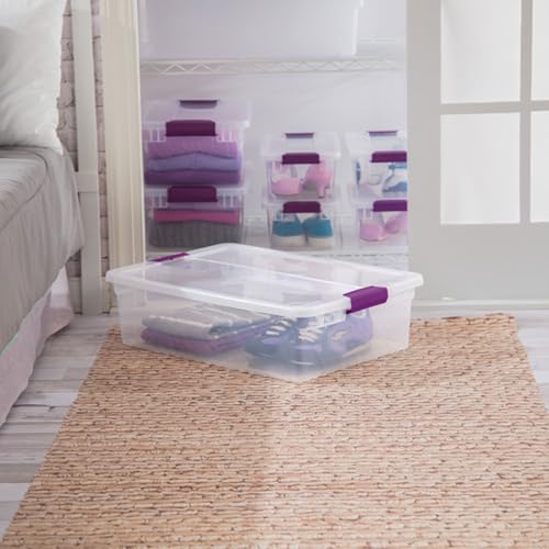 Sterilite 12-Pack 32 Quart ClearView Latch Box, Stackable Organizer Bins with Latching Lids - Clear Plastic Organization Containers for Closet, Bedroom, Shelving Units and Everyday Home Storage - size: 12 Pack, style: 32 Quart