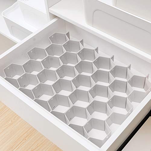 Poeland Drawer Divider Organizer DIY Plastic Grid Honeycomb Drawer Divider Gray 2 Pack - color: Gray(2pack)