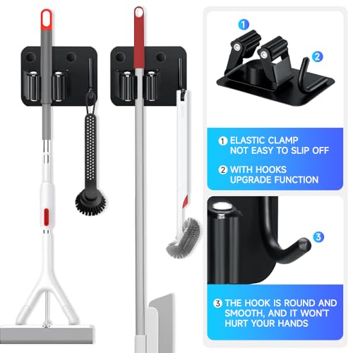 JAMEND CLXP 2-Pack Broom Holder with Heavy Duty Hooks, Upgraded Stainless Steel Mop Hanger. Wall Mount Utility Tool Rack for Kitchen Garden Laundry Garage. Matte Black. - color: 2PCS-Matte Black+Hook