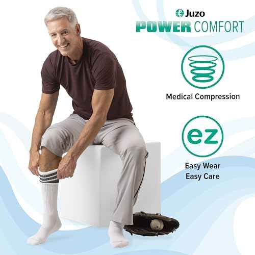Juzo 20-30 mmHg Power Comfort Knee High Closed Toe CompressionSock,Retro White,Large