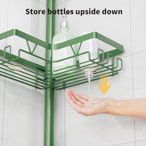 KEGII Shower Caddy Tension Pole, 4-Tier Rustproof Adjustable Corner Bathroom Organizer for Renters, 25–114.2 Inch No Drill Space-Saving Shower Storage Rack, Emerald Green - style: Tension Caddy - Emerald Green