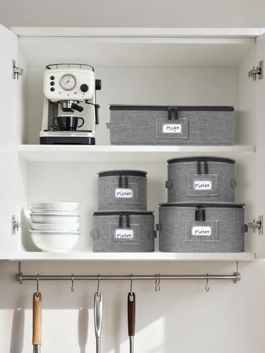 punemi China Storage Containers 5-Piece Set w/Hard Shell Sides & Bottom, Quilted Stackable Plate & Dish Storage Protectors, Adjustable Mug and Cup Storage Organizer for Moving and Dinnerware storage - style: StorageSet-China4pcs-Coffee1pcs