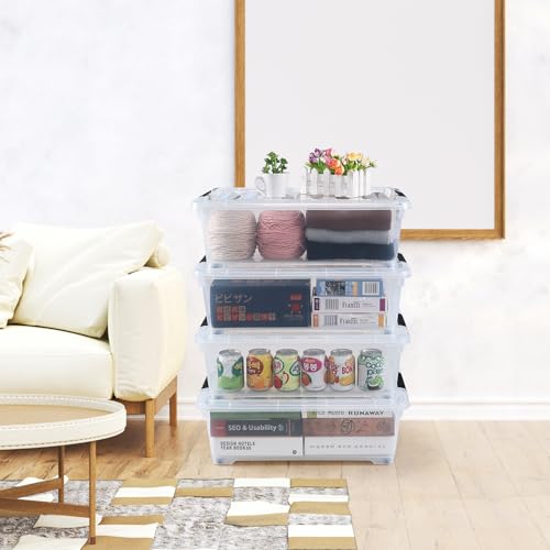20 Quart Under Bed Plastic Storage Bins, 4-Pack Clear Under Bed Storage Box with Wheels - size: 20 Quart