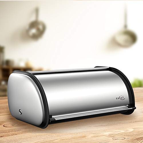 ENLOY Bread Box for Kitchen Counter, Stainless Steel Roll Top Bread Bin, Sliver Bread Storage Holder with Lid, Large Capacity Bread Keeper, 17 x 11 x 7 Inches - color: silver