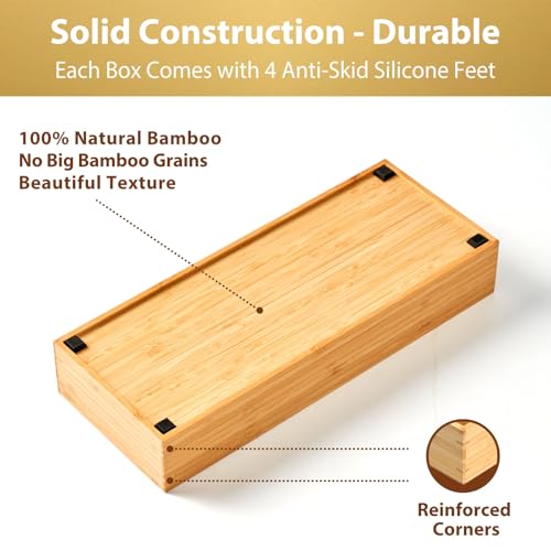 Umilife Bamboo Kitchen Drawer Organizer, Extra High Silverware Tray, Flatware Cutlery Storage Box, Multi-Use Holder in Office, Bathroom, Pantry - 9"x3"x2.5" (Set of 2) - size: 9 x 3 x 2.5" (Standard, Set of 2)