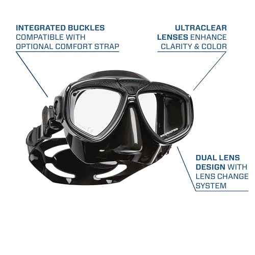 SCUBAPRO Zoom Scuba Mask with Ultra Clear Dual Lens and Lens-Change System for Optical Lenses for Diving, Full Black