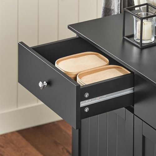 Haotian Tilt-out Bathroom Laundry Cabinet Hidden Hamper Organizer with Double Baskets and Drawers Storing Unit Storage Chest Cupboard, Black BZR33-SCH