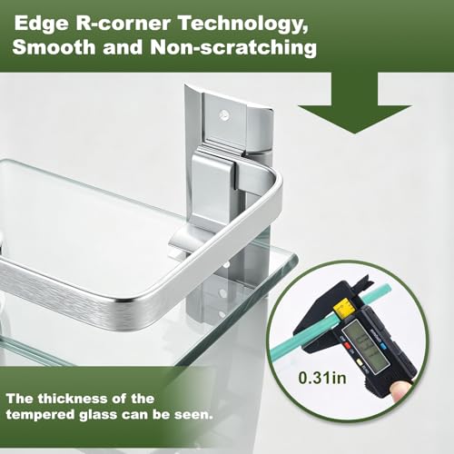AIJALY 3 Pack Bathroom Glass Shelf,Aluminum Tempered Glass 0.3in Extra Thick Rectangular 1 Tier Storage Organizer Wall Mount,Silver 15.7in - color: Silver 3 Pack