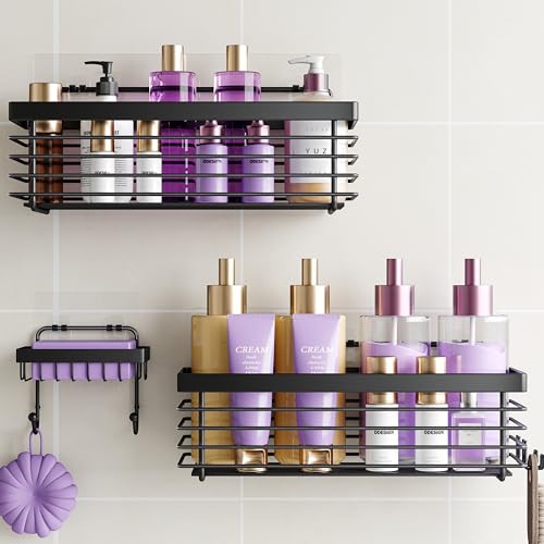 ODesign Shower Caddy 3 Pack SUS304 Stainless Steel-No Drilling-Shower Bathroom Shelves Rack,Rustproof Wall Mounted,Adhesive Shower Shelf Basket Organizer-Black - color: Black