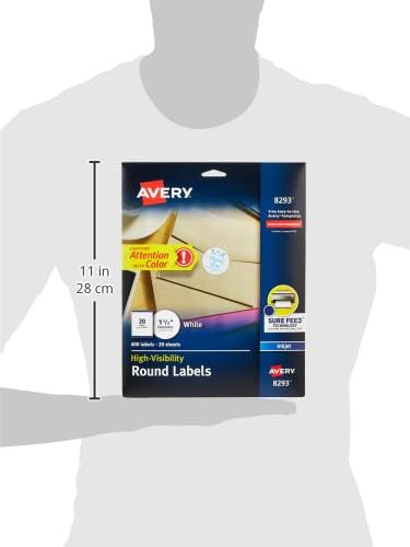 Avery Matte White Round Labels, Sure Feed Technology, Permanent Adhesive, 1-1/2", 400 Labels (8293)