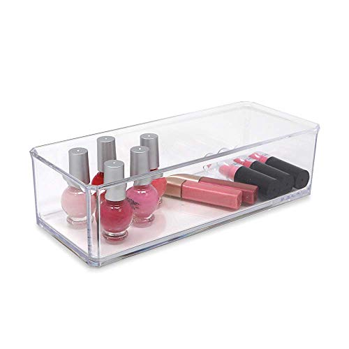 Isaac Jacobs Clear Acrylic Rectangular Stackable Storage Organizer, (9"L x 3.5"W x 2.5"H) Drawer Tray without Lid, Open-Top Organizer, Multi-Functional, Bathroom, Kitchen, Home, Office, Desk, Drawers