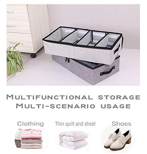 AARAINBOW 2 Packs Foldable Under Bed Shoes Organizer with Lids, Underbed Clothes Storage Container with Divider, UnderBed Storage Bins Box with Clear Window (Gray+Coffee) - color: Gray+Coffee