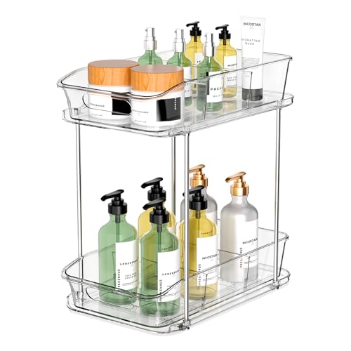 incostar 2 Tier Pull-Out Organizer for Bathroom Kitchen, Under Sink Storage with Dividers, Ideal for Cabinet, Cupboard Organization, Slide-Out Clear Storage, 1 Pack - style: 1 Pack 2Tier