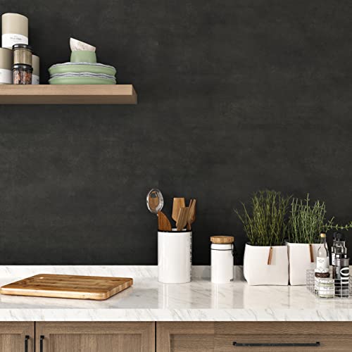 Wallercity Deep Grey Concrete Cement Wallpaper Peel and Stick Thick Cement Contact Paper Waterproof Vinyl Matte Industrial Adhesive Gray Wallpaper for Kitchen Bedroom Bathroom Removable 15.8''x78.7''