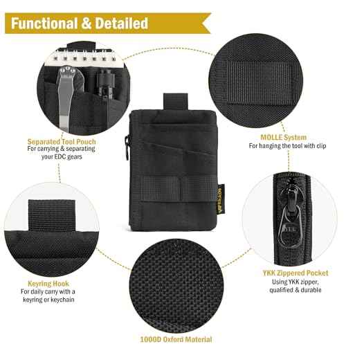 VIPERADE VE28 6-in-1 EDC Pouch, 500D Compact EDC Pocket Organizer, Molle Extension Tool Storage Bag, Small Coin Purse/Card Holder/Swiss Army Knife Pocket Pouch (Black)