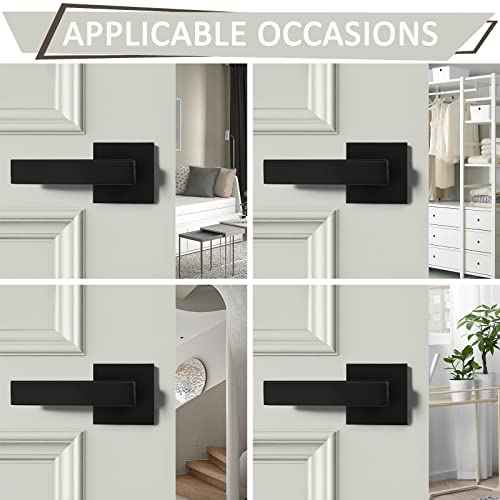 Probrico 4Pack Door Lever Dummy Lever Door Handle for Closets French Door,Square Dummy Door Lever,Non-Turning Single Side Pull with Black Finish,Easy Installation Pull Only Lever Set