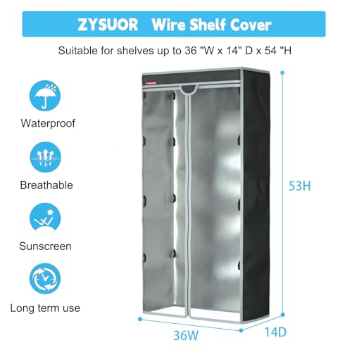 Shelf Cover Wire Shelving Rack Dust Cover,dustproof, Waterproof, Sunscreen, Front Transparent Panel Design for Easy Viewing, Suitable for 36" Wx14 Dx54 H (No Shelves,Black) - size: 36"Wx14"Dx54"H