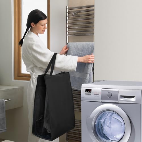 Fentec Hanging Laundry Hamper, Hanging Laundry Basket, Slim Laundry Hamper Bag with Handles, Portable Hanging Closet Hamper, Mesh Heavy Duty Hanging Laundry Bag (Black,1 Pack) - color: Black, size: 1 Pack-One section