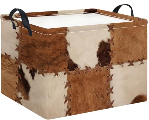 Rectangle Storage Basket with Handles,Collapsible Storage Bin,Books Box,Gift Basket(Cow Print) - color: Cow Print