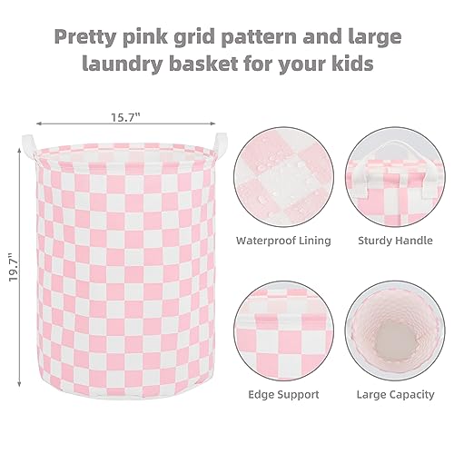 Large Foldable Laundry Basket Organizer Holder portable tall collapsible laundry hamper nusery Storage Basket Bin with Handles (Waterproof Lining, Pink Racing Flag) - color: Pink racing flag