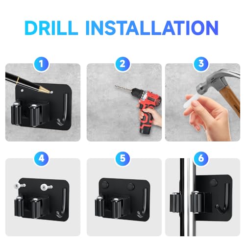 JAMEND CLXP 4-Pack Broom Holder with Heavy Duty Hooks, Upgraded Stainless Steel Mop Hanger. Wall Mount Utility Tool Rack for Kitchen Garden Laundry Garage. Matte Black. - color: 4PCS-Matte Black+Hook